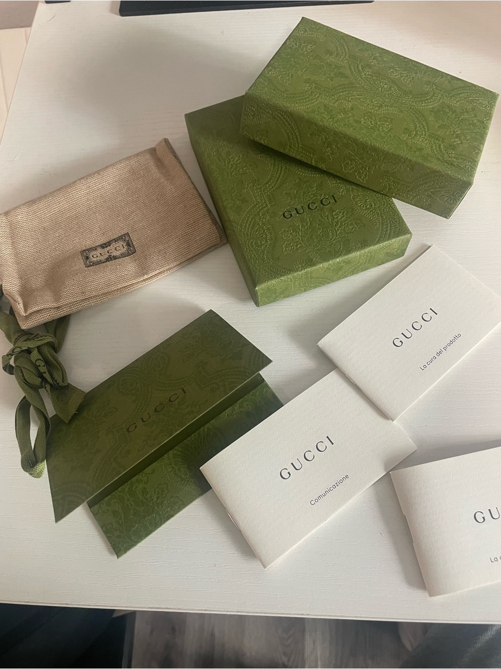 Gucci Olive Green Paisley Packaging Set with Gift Card Envelope